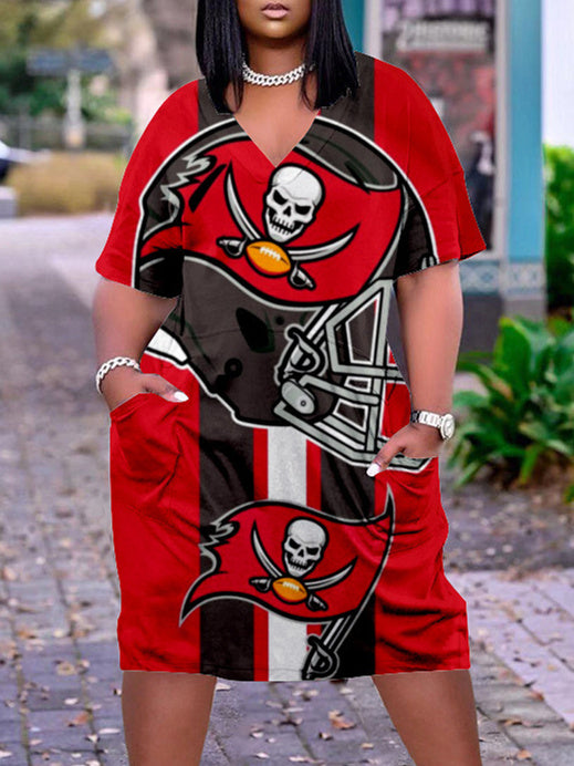 Tampa Bay Buccaneers V-neck Casual Pocket Dress