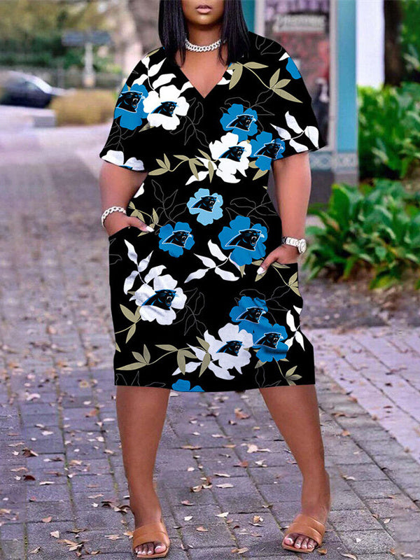Carolina Panthers V-neck Casual Pocket Dress