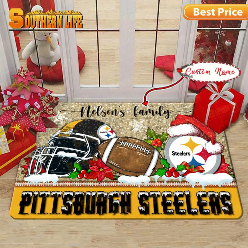 Pittsburgh Steelers Christmas Personalized Doormat