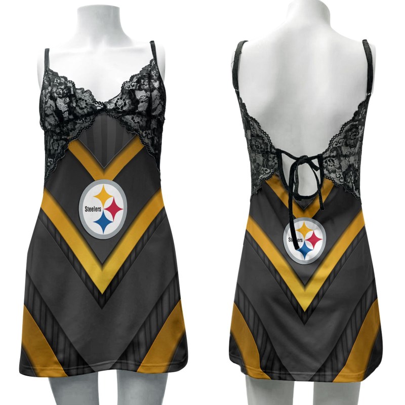 Pittsburgh Steelers Lace Back Strap Slip Dress 1