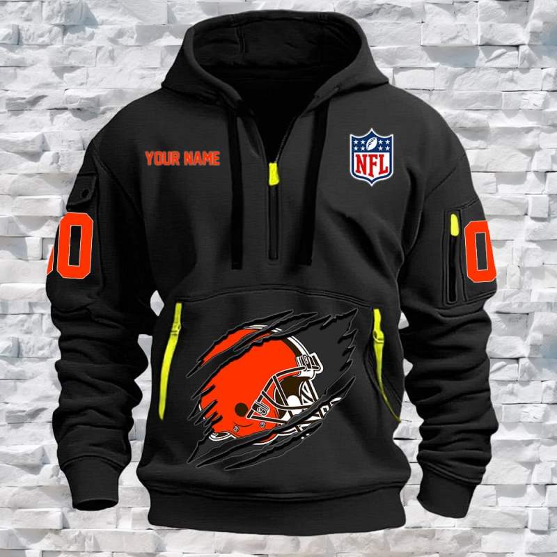 Cleveland Browns New Personalized Quarter Zip Hoodie Back View