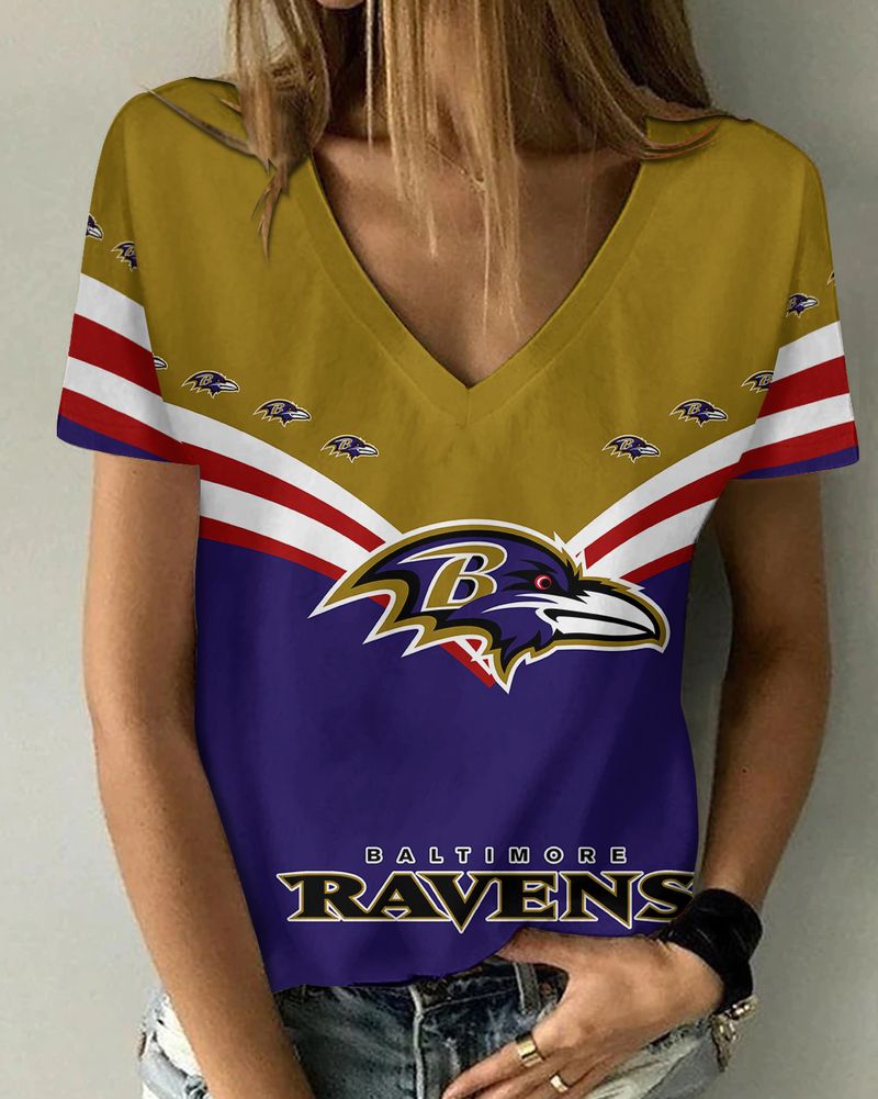 Baltimore Ravens Women's V-neck T-shirt Side View