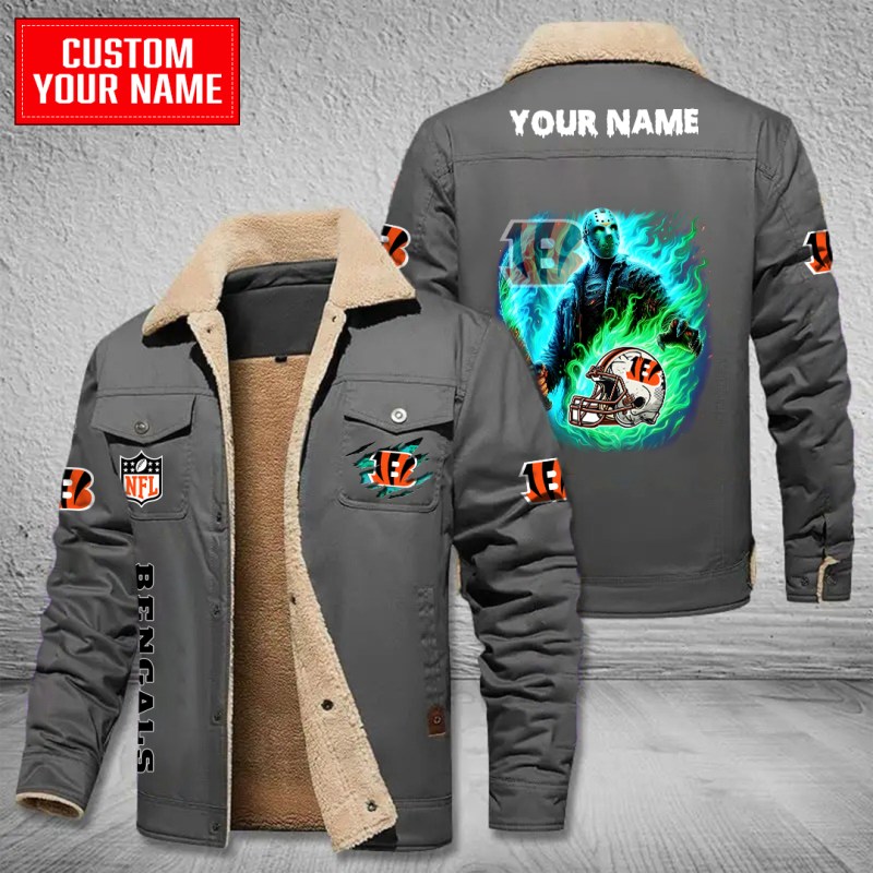 Cincinnati Bengals Winter Fleece Bomber Jacket Gray