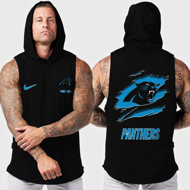 Carolina Panthers Men's Workout Hooded Tank Top 2