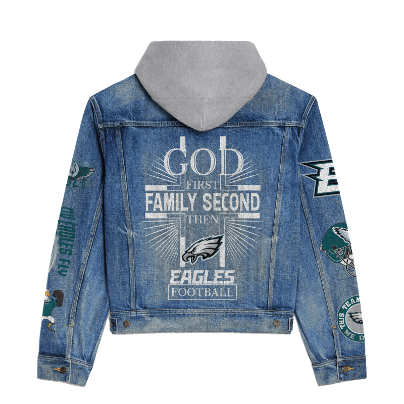 Philadelphia Eagles Hooded Denim Jacket Back Design