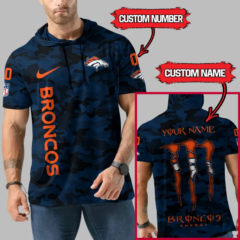 Denver Broncos Personalized Camo Short Sleeve Hoodie Detail View