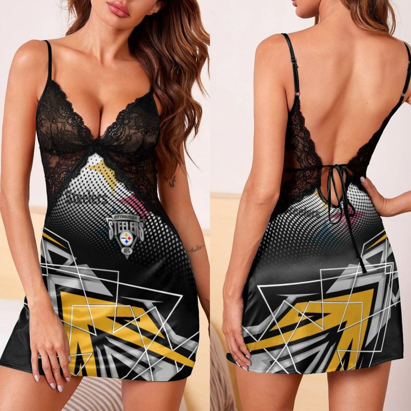 Pittsburgh Steelers Lace Back Strap Slip Dress Side View