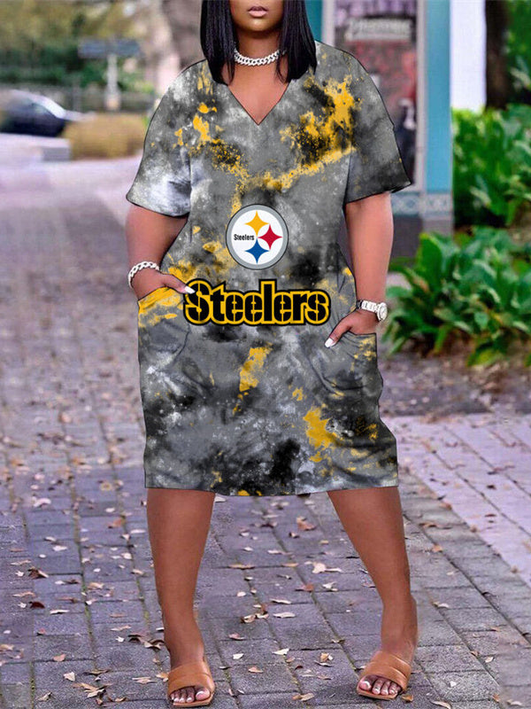 Pittsburgh Steelers V-neck Casual Pocket Dress