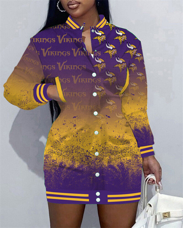 Minnesota Vikings Women Button Down Jacket Dress