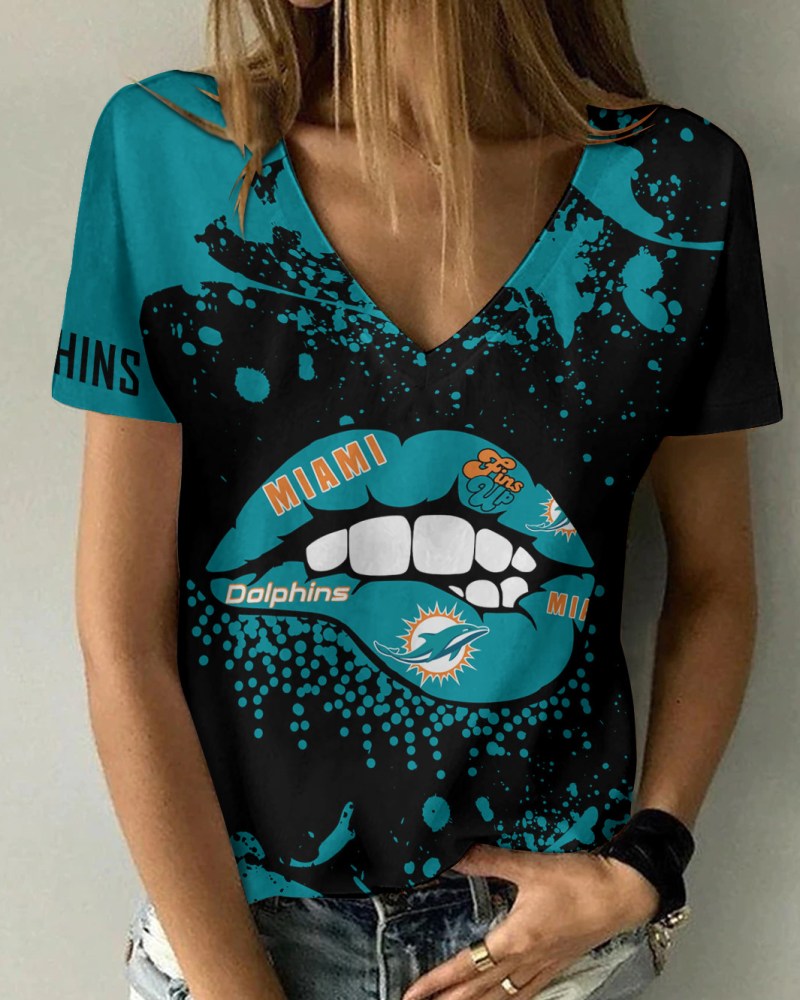 Miami Dolphins Summer V-neck Women T-shirt Size Chart