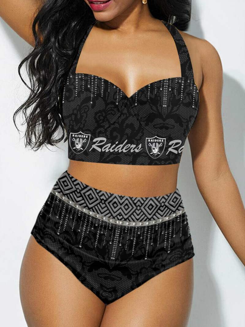 Las Vegas Raiders Sexy Print Bikini Swimsuit - Front View