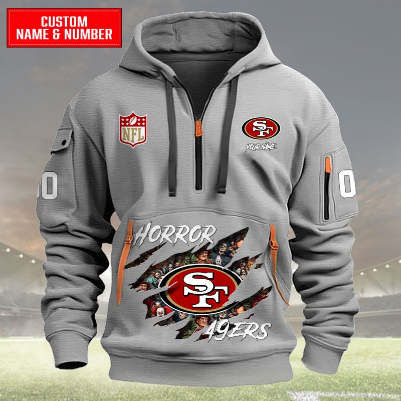 San Francisco 49ers Quarter Zip Hoodie Light Gray