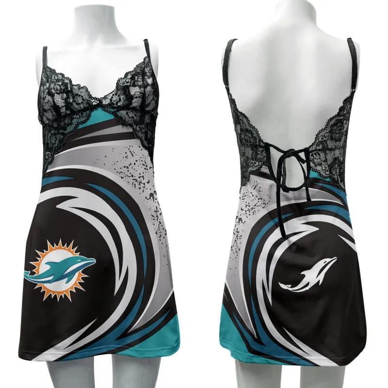 Miami Dolphins Lace Back Strap Slip Dress