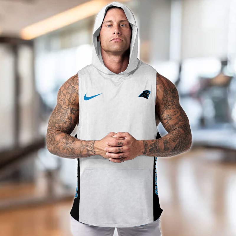 Carolina Panthers Personalized Men's Workout Hooded Tank Top - Color Front 3