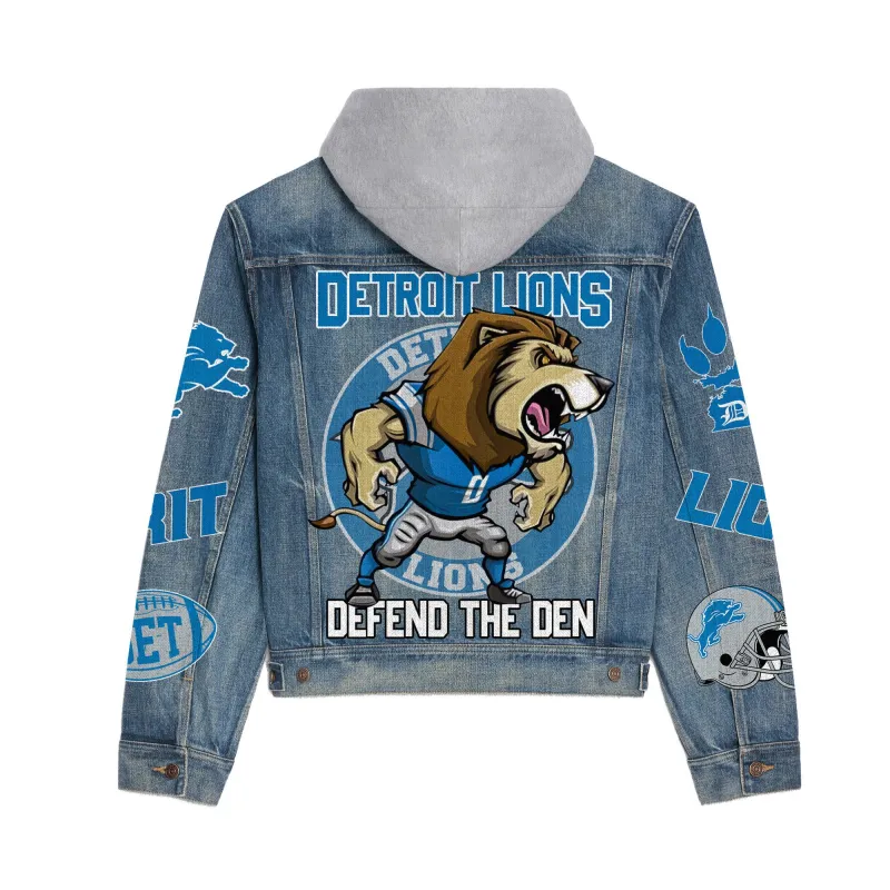 Detroit Lions Premium Hooded Denim Jacket Back View