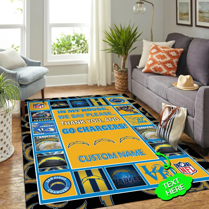 Los Angeles Chargers Personalized Premium Rectangle Rug