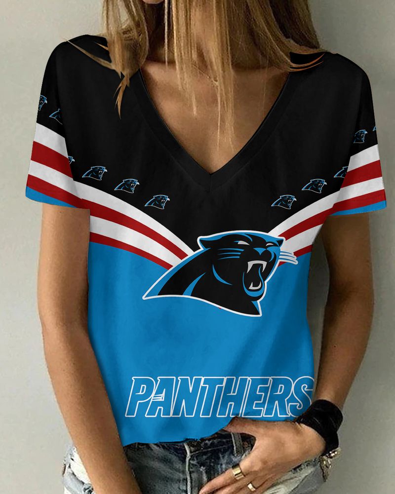 Carolina Panthers Personalized V-neck Women T-shirt Image 2