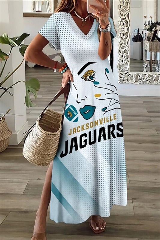 Jacksonville Jaguars V-Neck Side Slit Long Dress