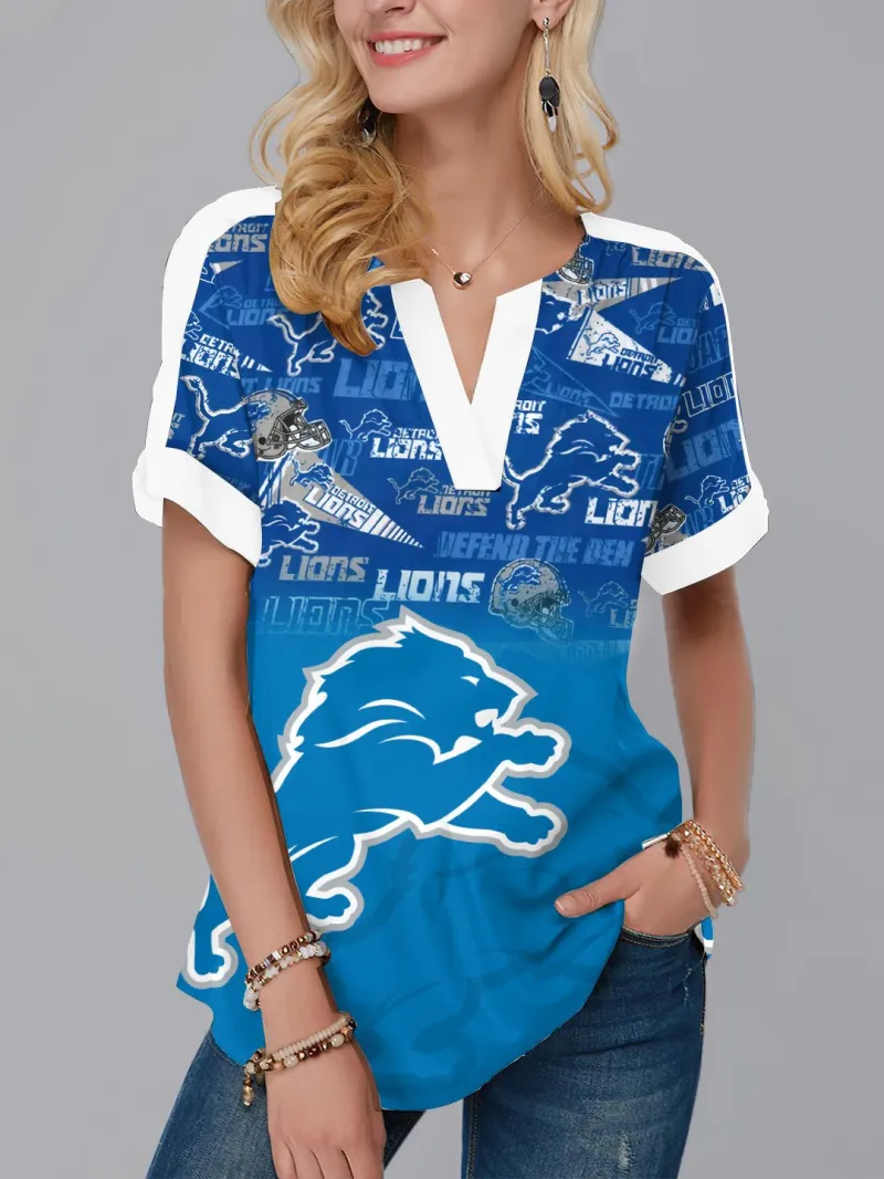 Detroit Lions Fashion Short Sleeve V-Neck Shirt