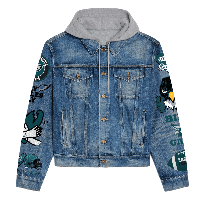 Philadelphia Eagles Hooded Denim Jacket Back Design