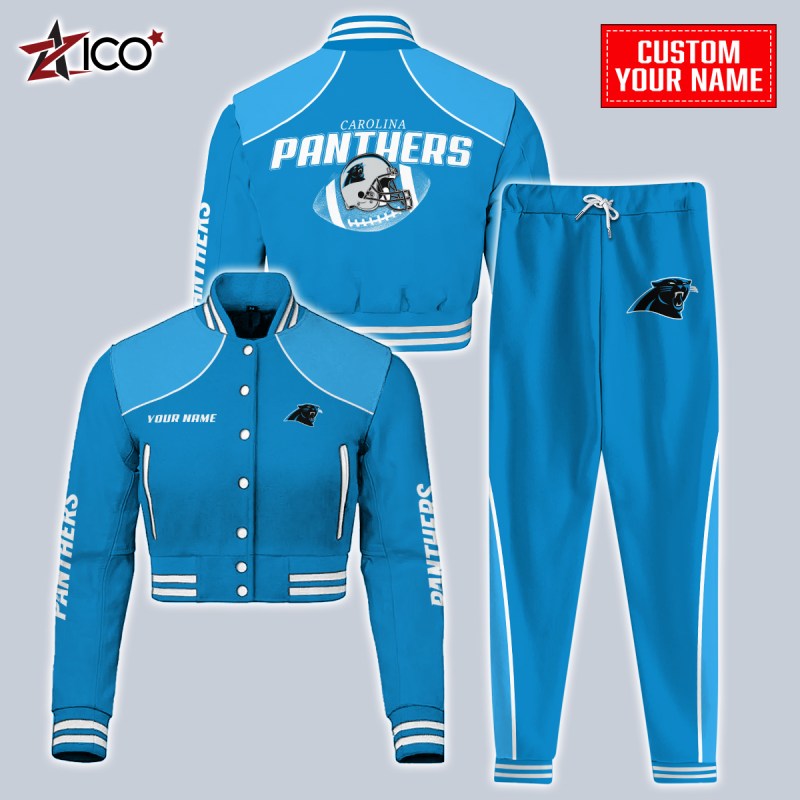 Carolina Panthers Combo Crop Varsity Jacket And Sweatpants - MKFull