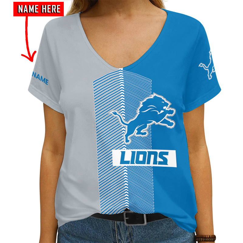Stylish V-neck Detroit Lions Women's T-shirt