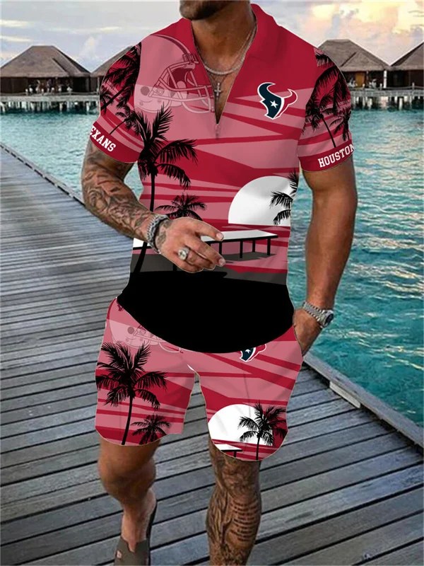 Houston Texans Zip Polo Shirt and Shorts