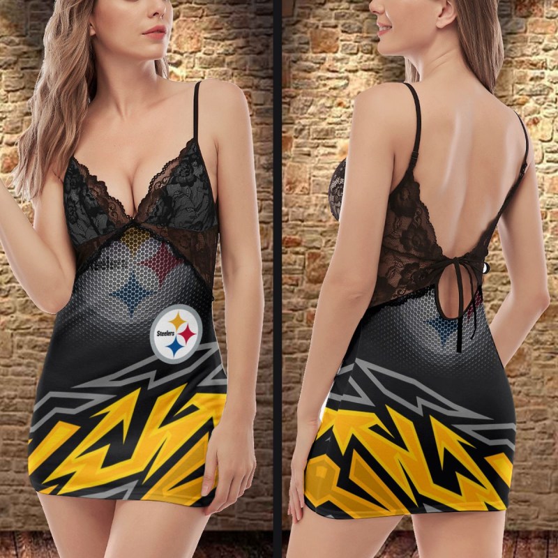 Pittsburgh Steelers Lace Back Strap Slip Dress Image 2