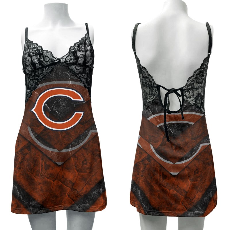 Chicago Bears Lace Back Strap Slip Dress