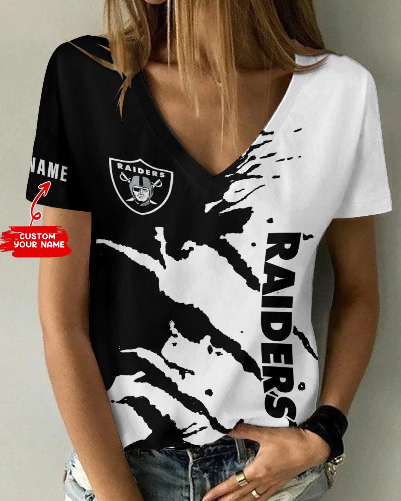 Las Vegas Raiders Personalized Summer V-neck Women T-shirt Sizing Chart