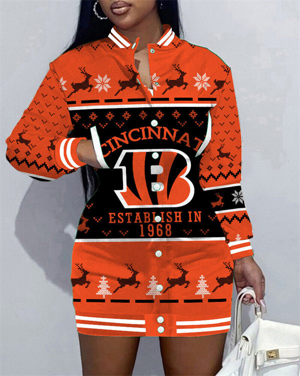 Cincinnati Bengals Women Button Down Jacket Dress