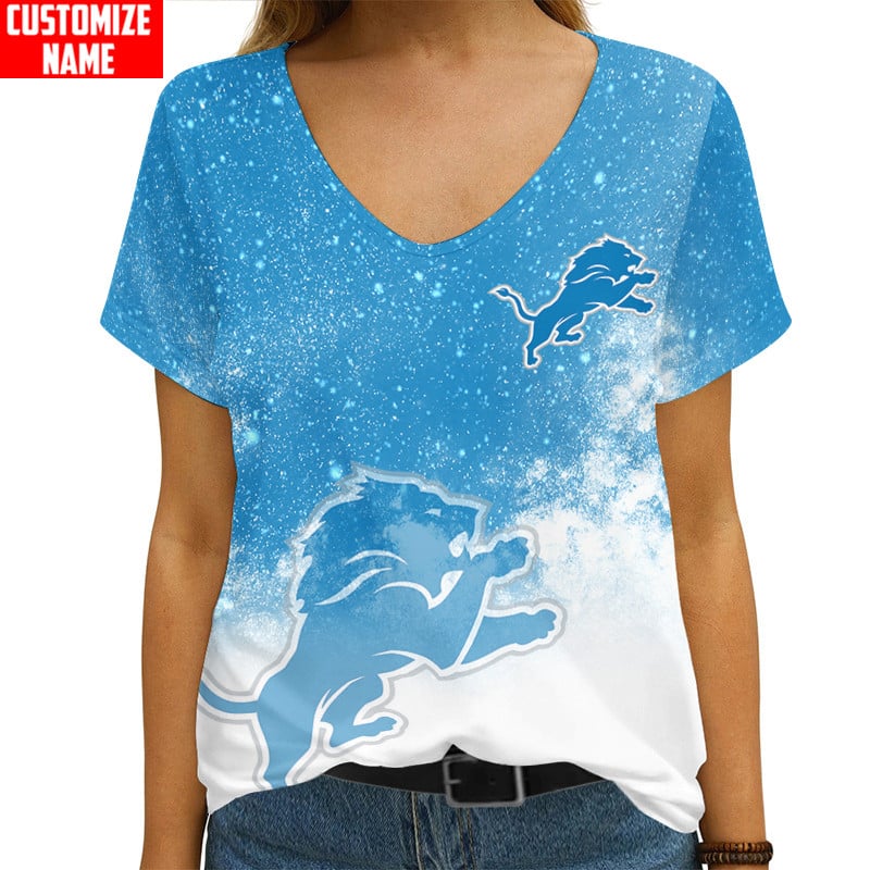 Detroit Lions Personalized V-Neck Women's T-shirt