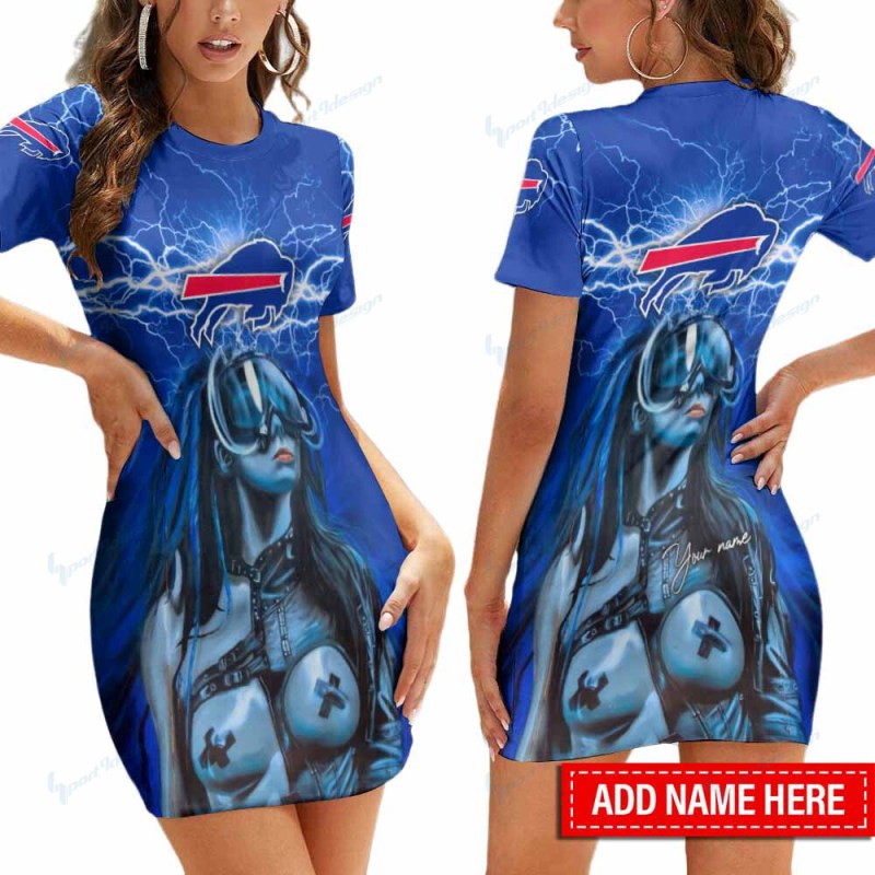Buffalo Bills Personalized Short Sleeve Bodycon Mini Dress
