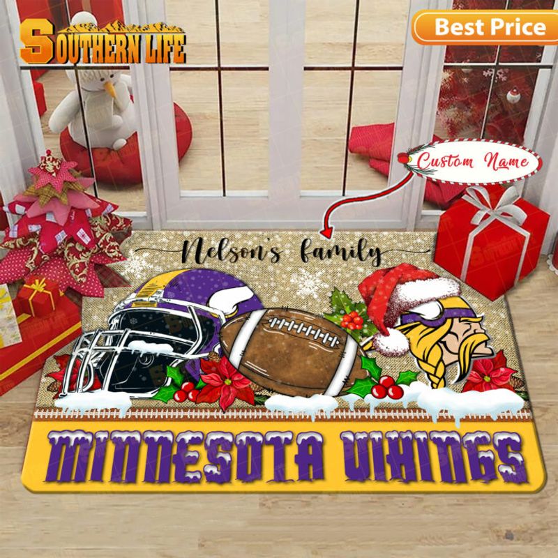 Minnesota Vikings Christmas Personalized Doormat