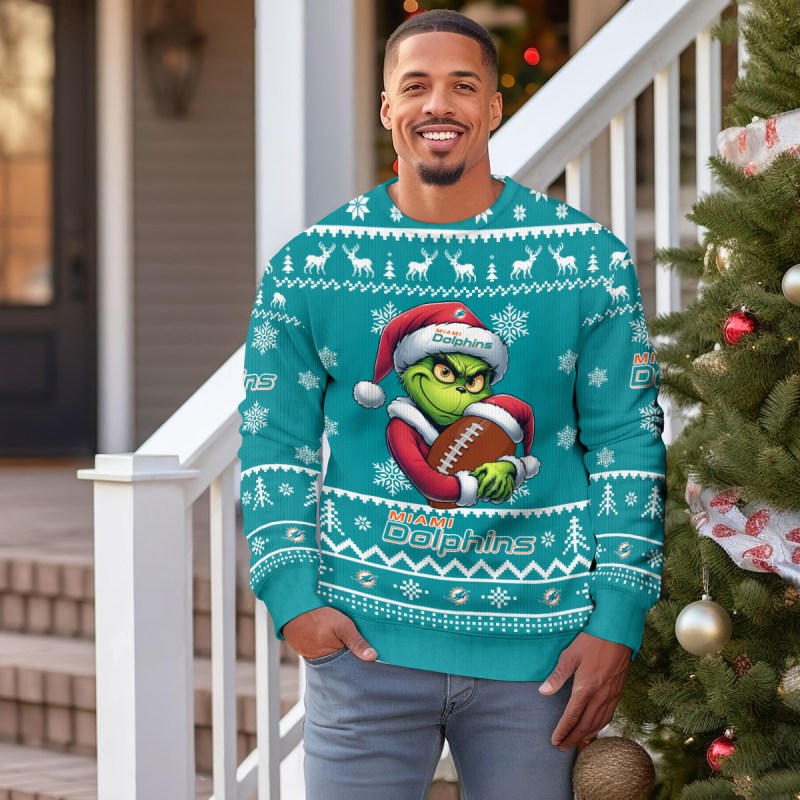 Miami Dolphins Ugly Christmas Sweater Outdoor View 3