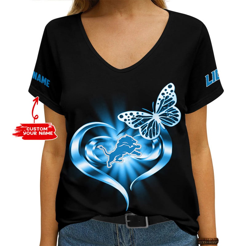 Detroit Lions V-neck T-shirt with custom design