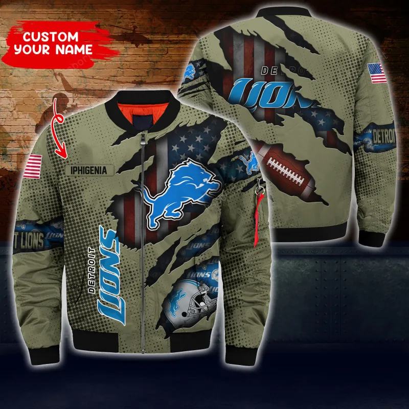 Detroit Lions Personalized Thick Bomber Jacket