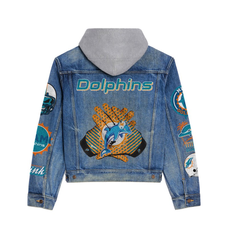 Miami Dolphins Premium Hooded Denim Jacket - Back View