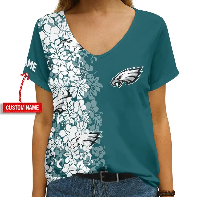 Philadelphia Eagles Personalized V-Neck Women's T-Shirt 2