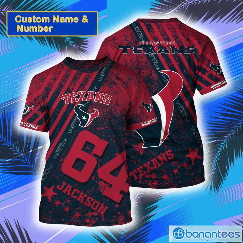 Houston Texans NFL Custom Name And Number All Over Print 3D T-Shirt