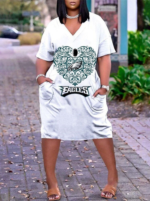 Philadelphia Eagles V-neck Casual Pocket Dress