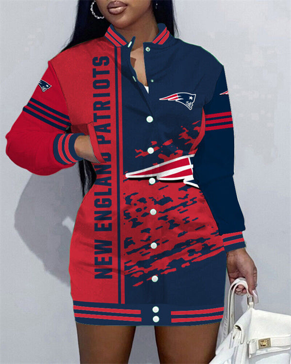 New England Patriots Women Button Down Jacket Dress