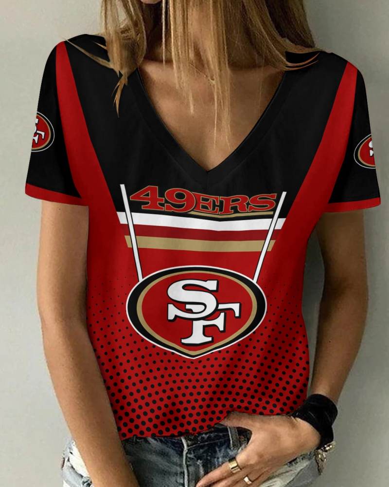 San Francisco 49ers V-neck Women T-shirt Front View