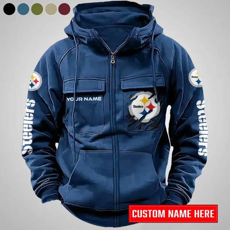 Pittsburgh Steelers Personalized Zip-Up Hoodie Navy