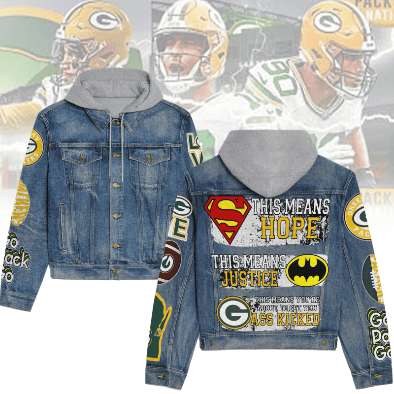 Green Bay Packers Hooded Denim Jacket - Front View