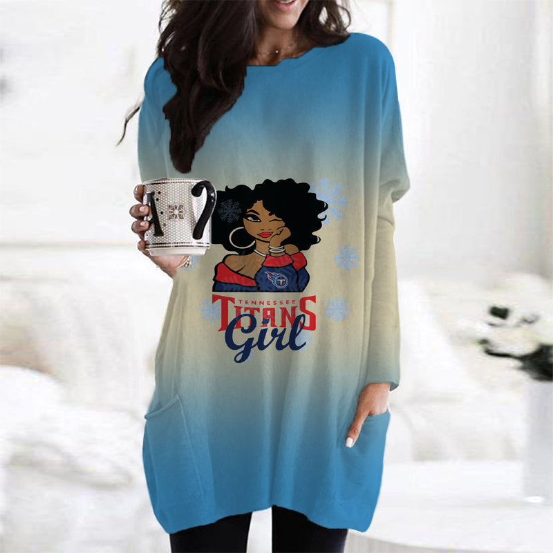 Tennessee Titans Casual Long Sleeve Pocket Dress - Perfect for Football Fans