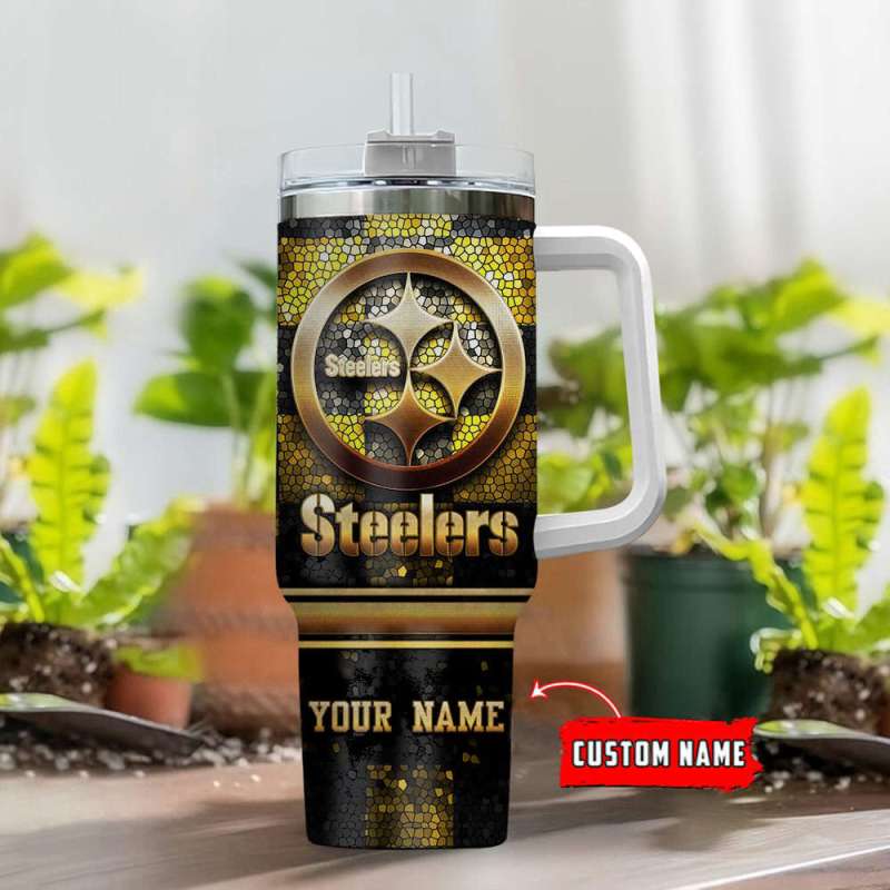 Pittsburgh Steelers Personalized NFL Glitter 40oz Tumbler
