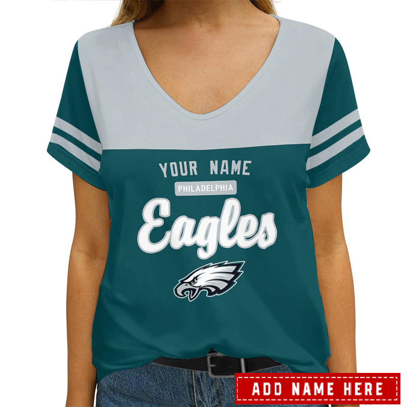 Philadelphia Eagles Personalized V-neck Women T-shirt