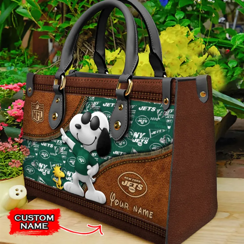 New York Jets Personalized Leather Hand Bag - Front View