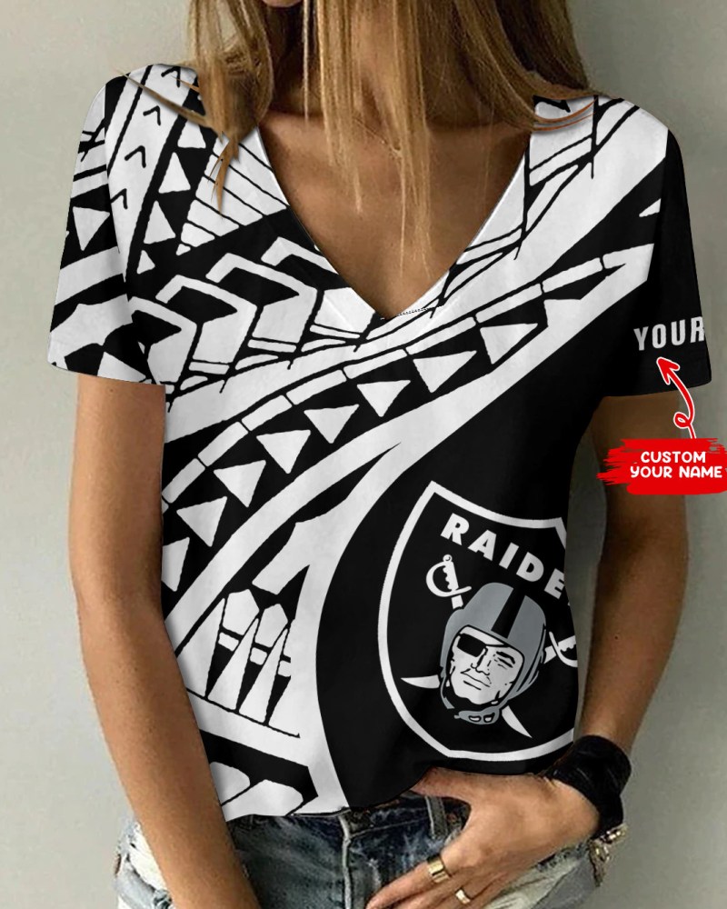 Las Vegas Raiders Personalized Summer V-Neck Women T-Shirt